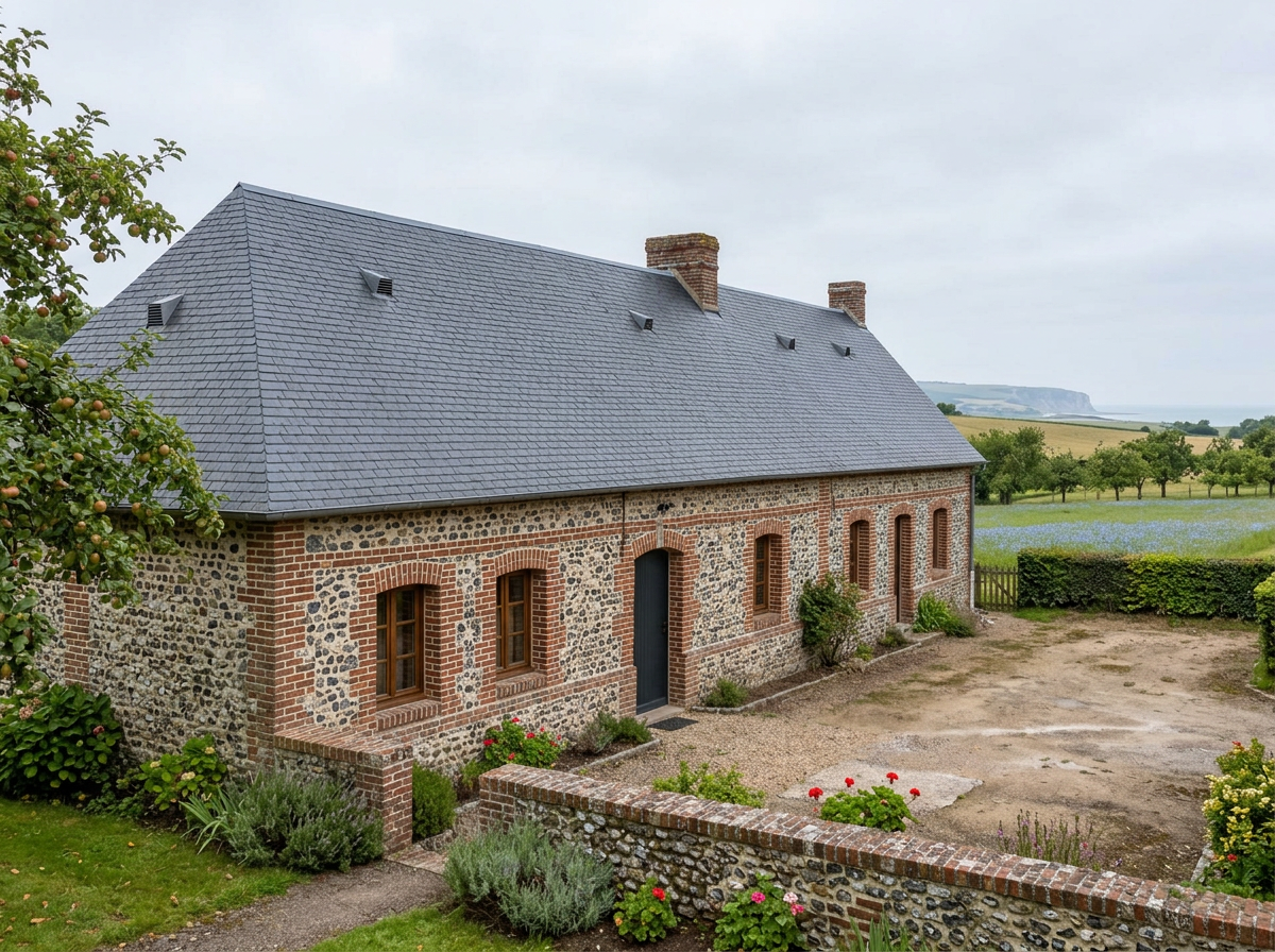 Normannische Longère mit Schieferdach